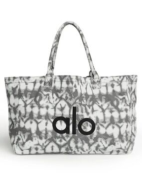 ALO Yoga Gray Tie-Dye Canvas Tote with Black Logo